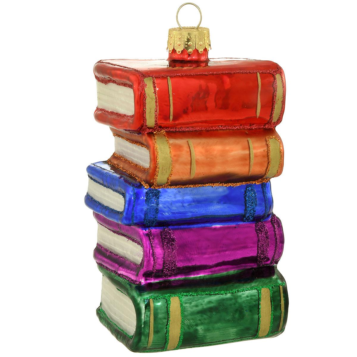 Book Stack Glass Ornament