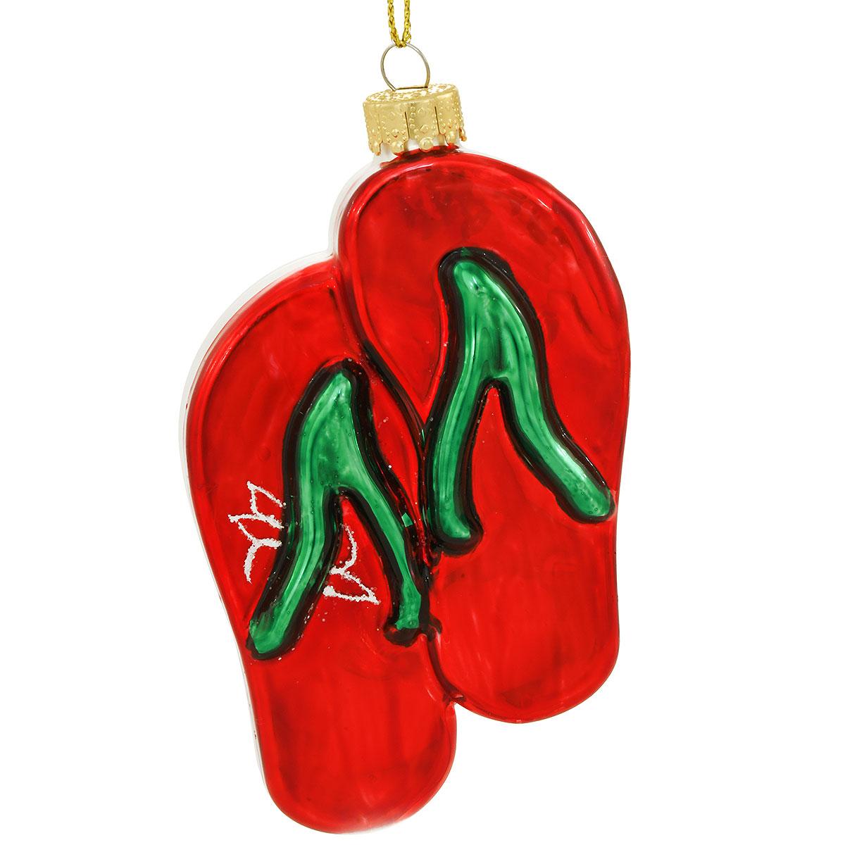 Red Flip Flop Sandals With Flowers Glass Ornaments