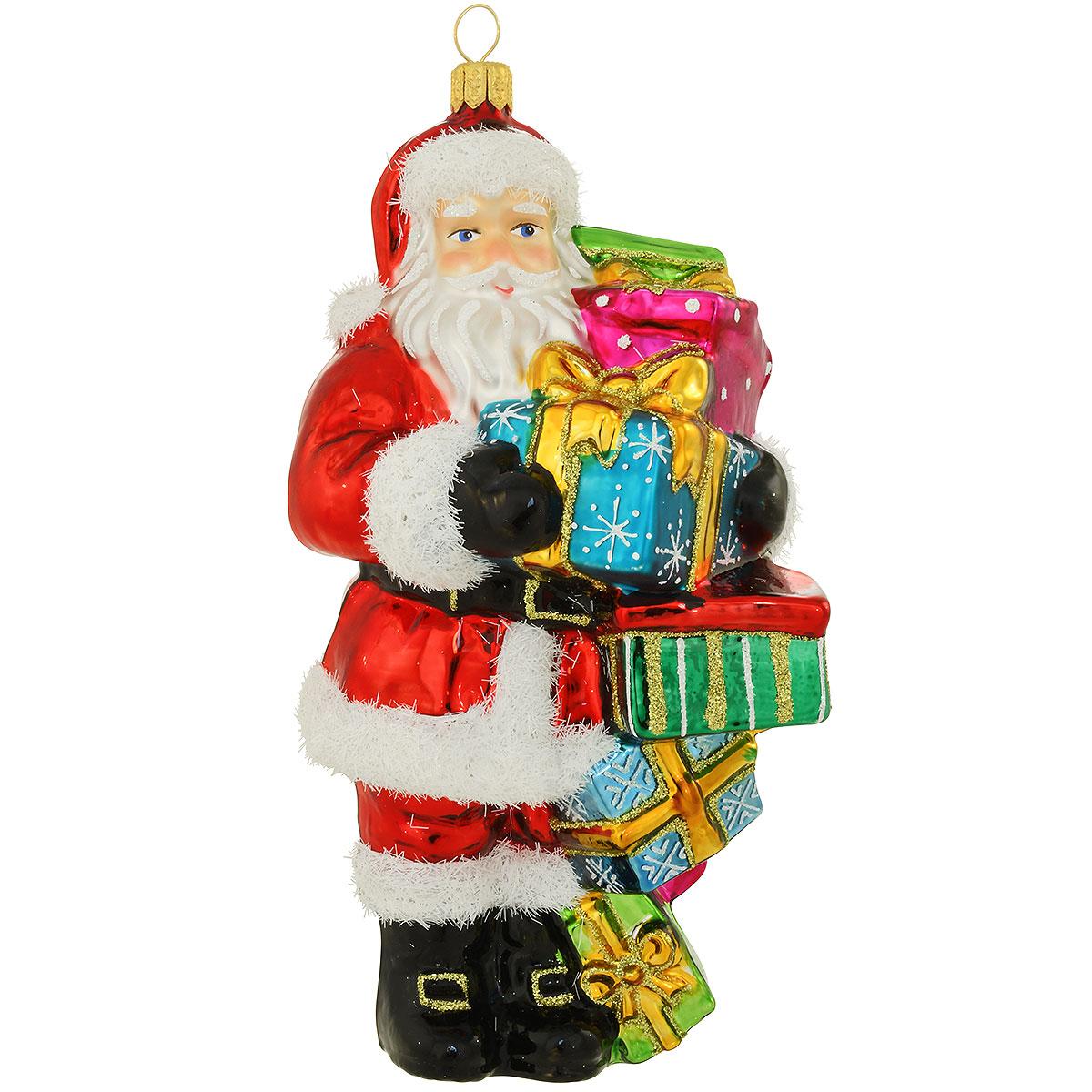 Santa With Gift Sack Glass Ornament