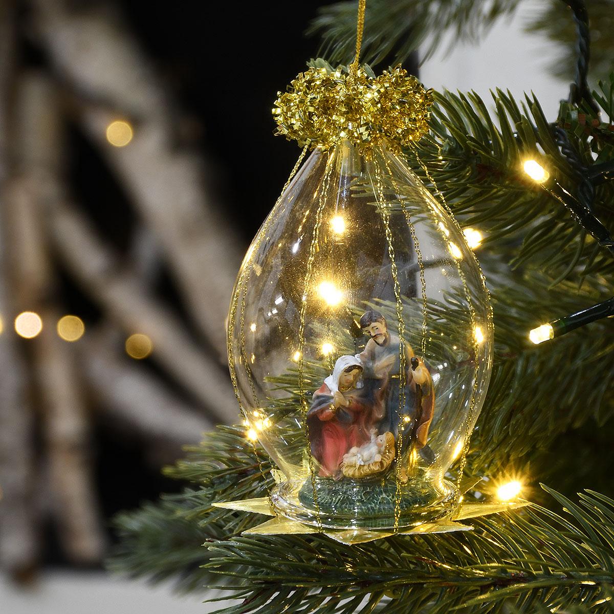 Vintage-Style Nativity In Clear Dome Glass Ornament