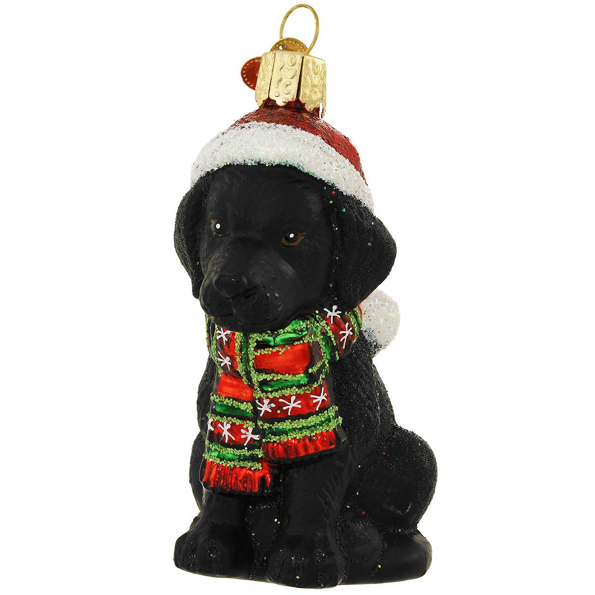 Black Lab Puppy Glass Ornament