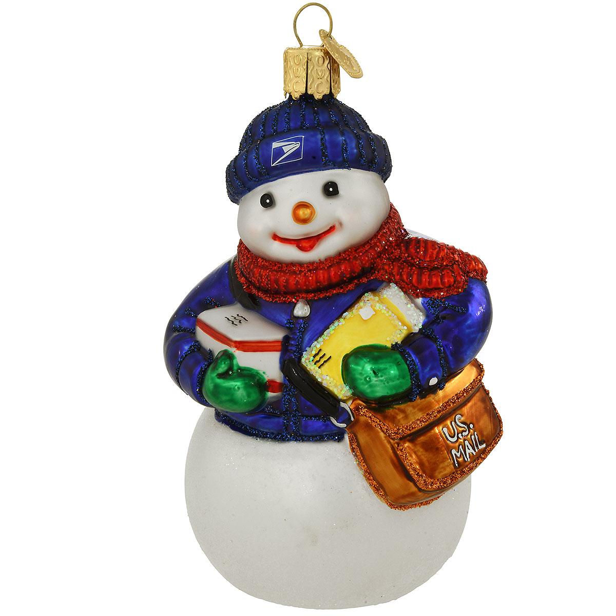 USPS Snowman Glass Ornament