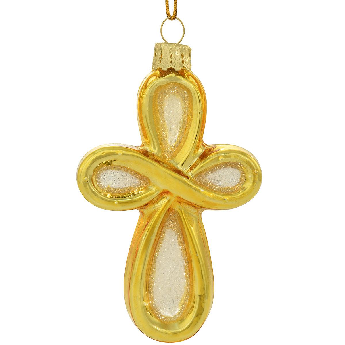Gold Infinity Cross Glass Ornament