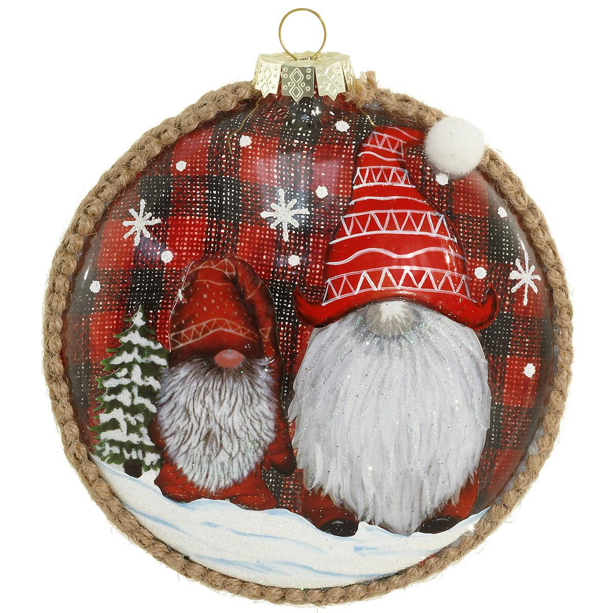 Gnomes Plaid Glass Disc Ornament