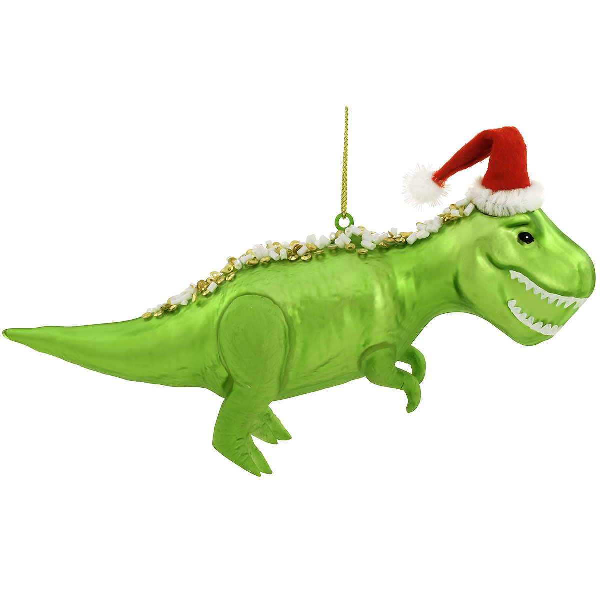 T-Rex With Santa Hat Glass Ornament