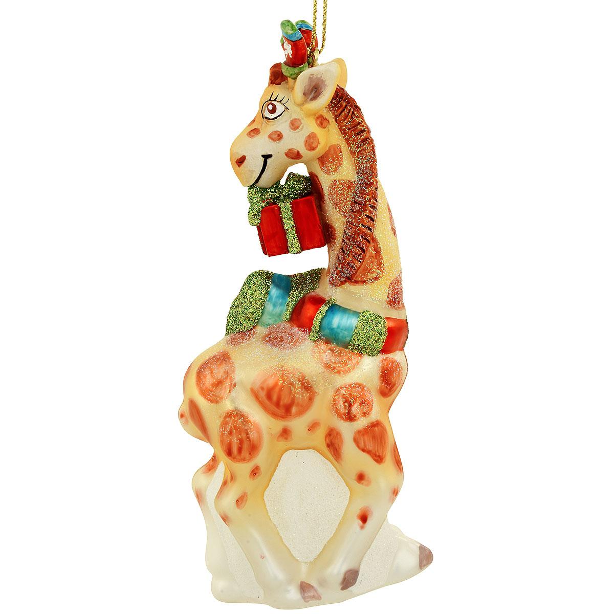 Giraffe With Gifts Glass Ornament