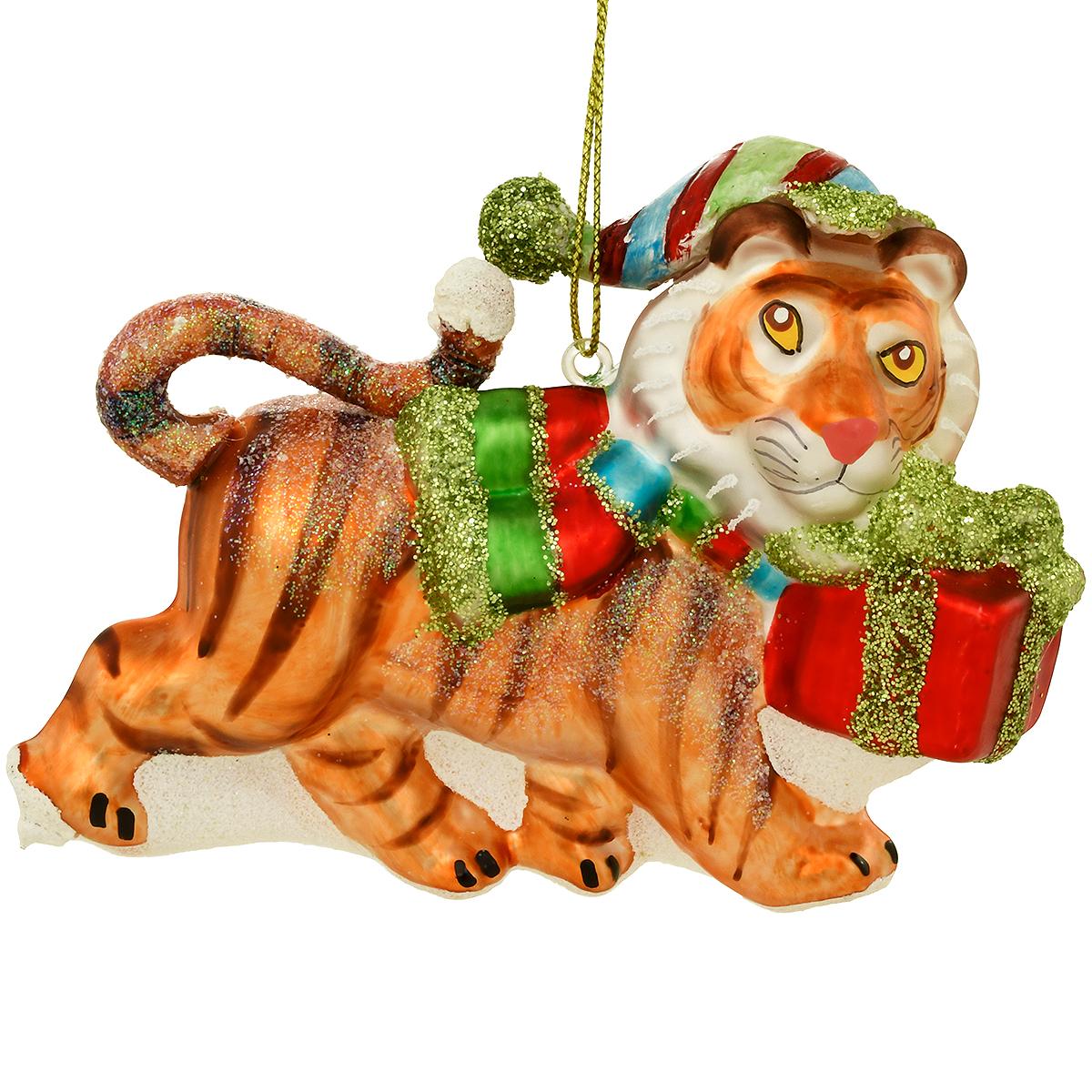 Tiger With Gift Package Glass/Resin