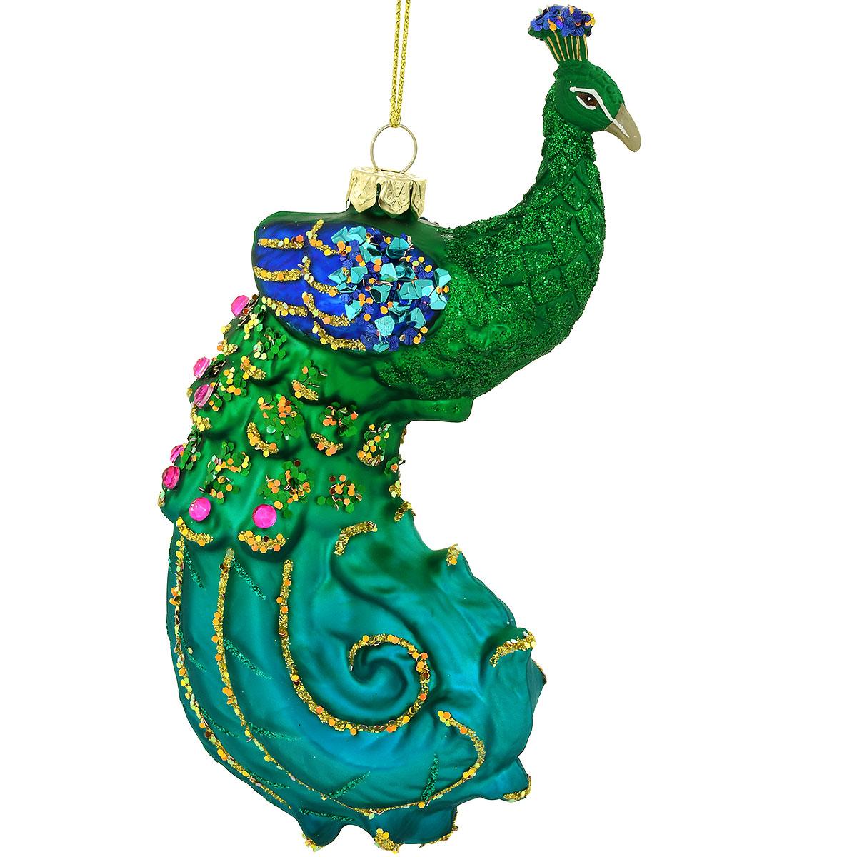 Peacock 6 Inch Glass Ornament