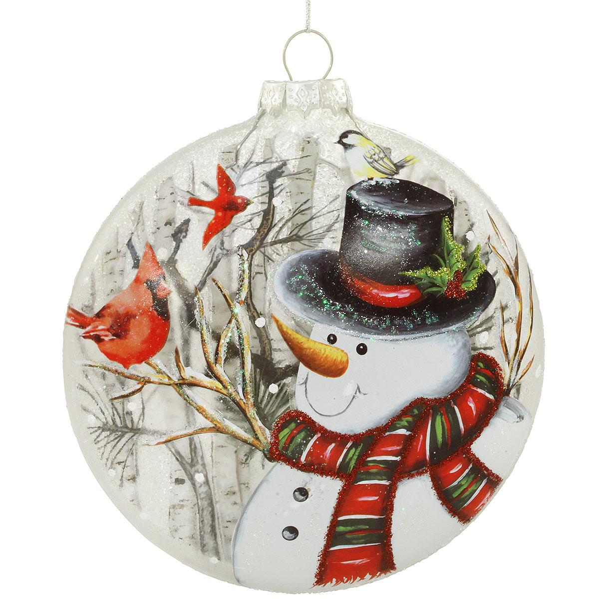 Snowman Flat Disc Glass Ornament