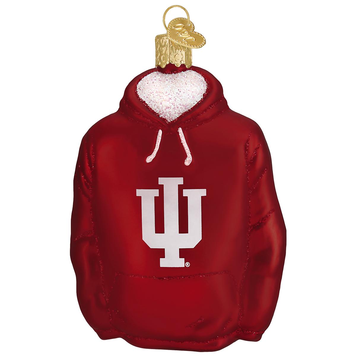 Indiana University Hoodie Glass Ornament