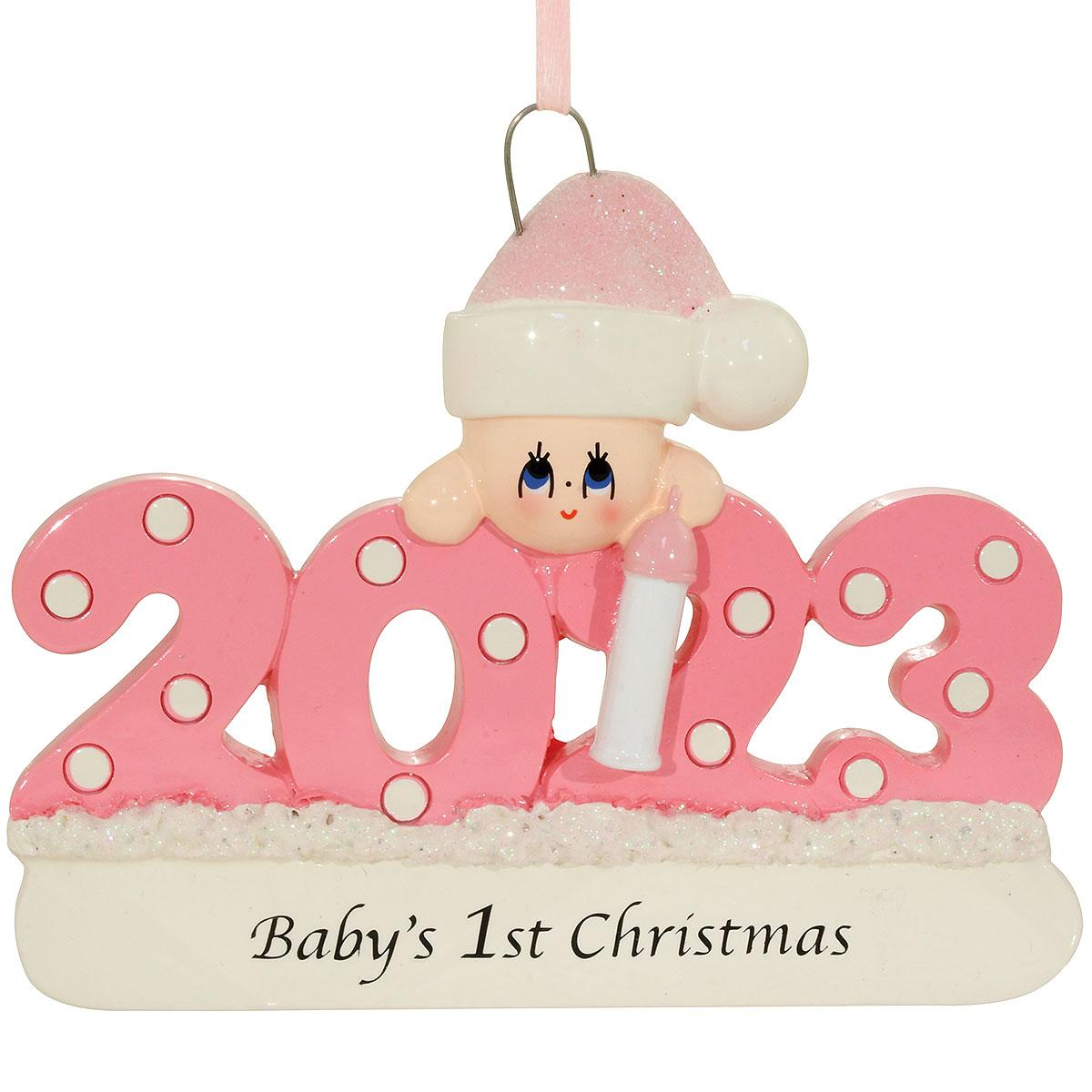 2023 Baby's First Christmas Pink Resin Ornament