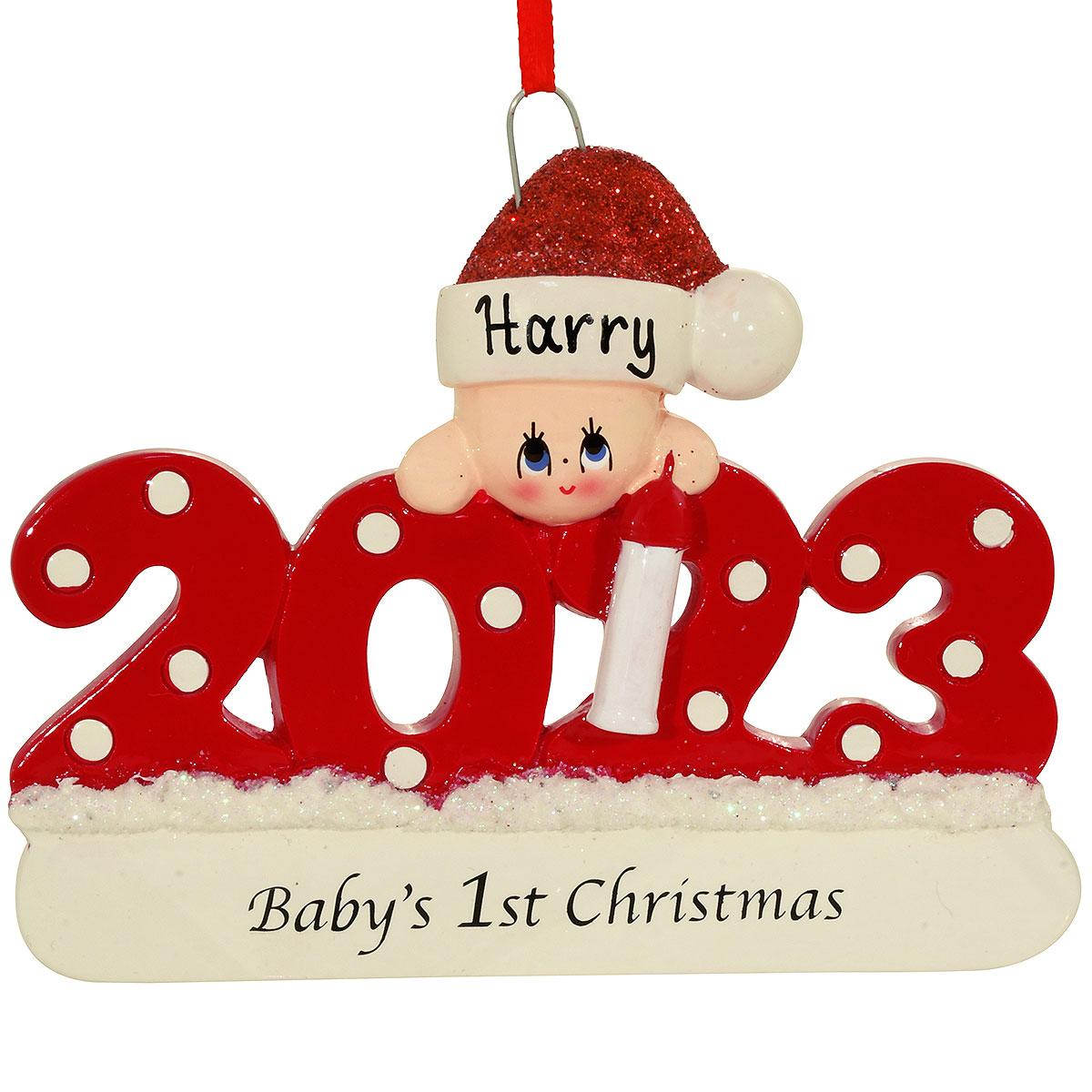 Personalized 2023 Baby's First Christmas Red Resin Ornament
