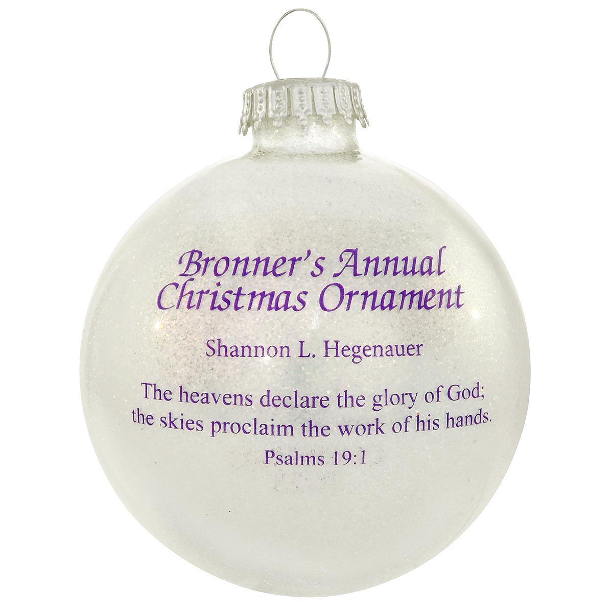 Reverse Side Of Bronner's 2023 Annual Design Sparkle Glass Ornament