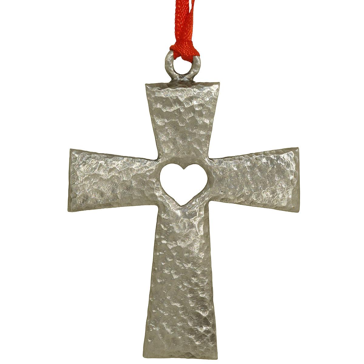 Cross With Heart Pewter Ornament