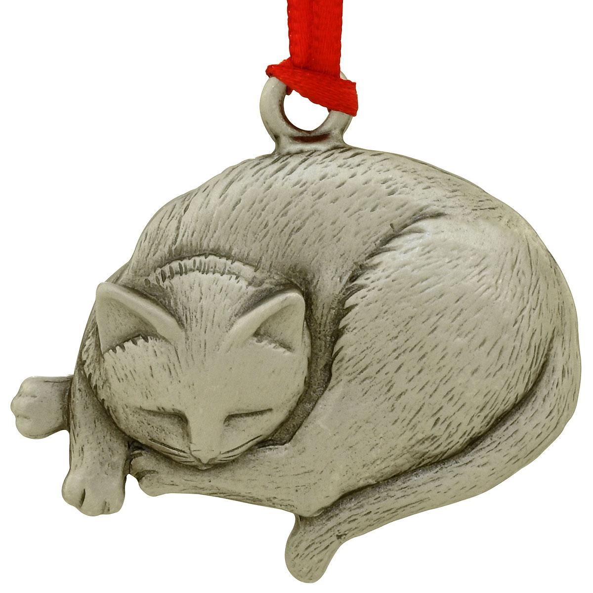 Cat Sleeping Pewter Metal Ornament