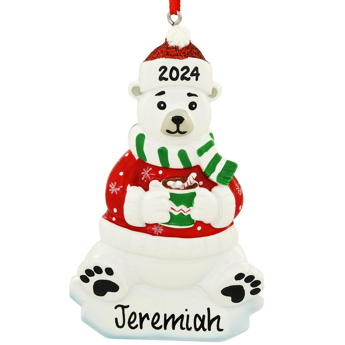 Personalized Polar Bear Drinking Hot Cocoa Ornament