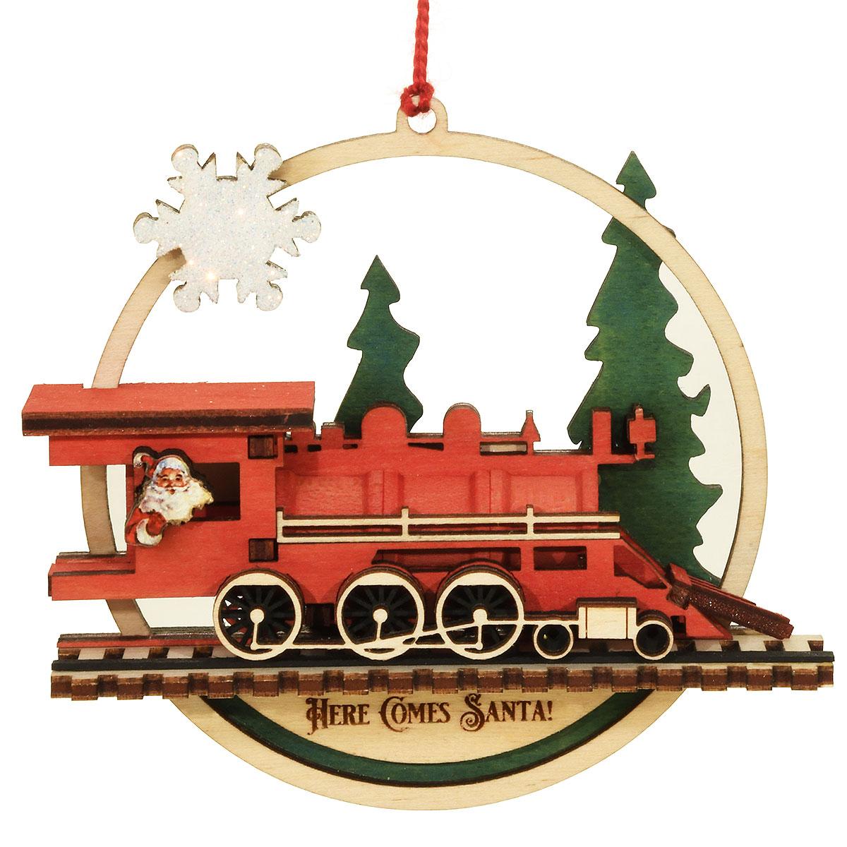 Here Comes Santa Engine Wood Orn
