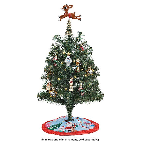 Miniature Tree Topper And Tree Skirt Rudolph The Red-Nosed Reindeer Set Display