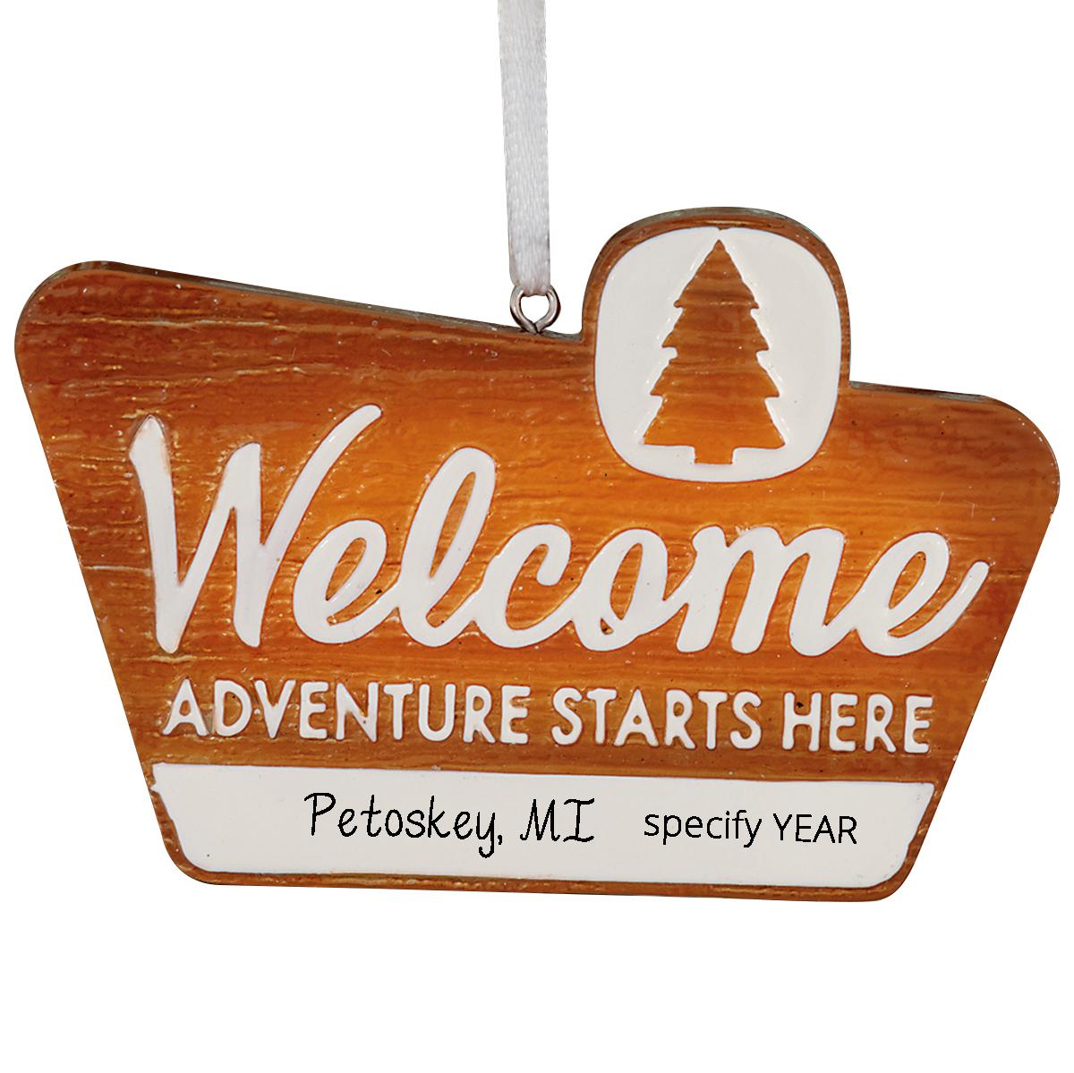 WELCOME Adventure Starts Here Personalized Park Sign Ornament