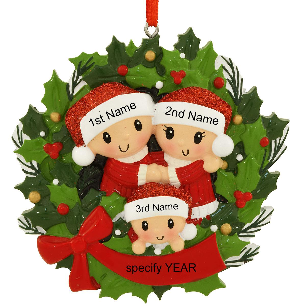 Personalized Family Of 3 In Wreath
