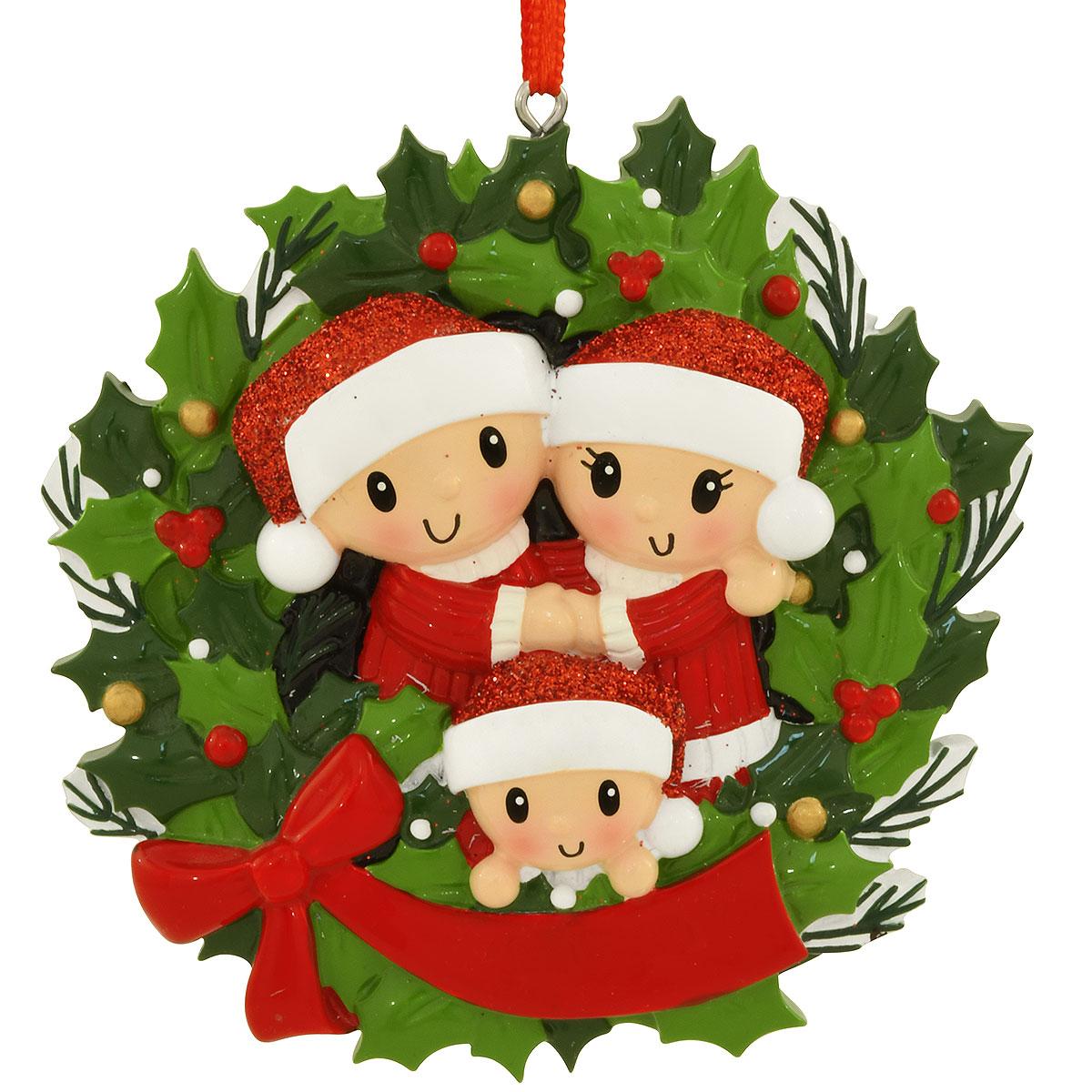 Personalized Family Of 3 In Wreath