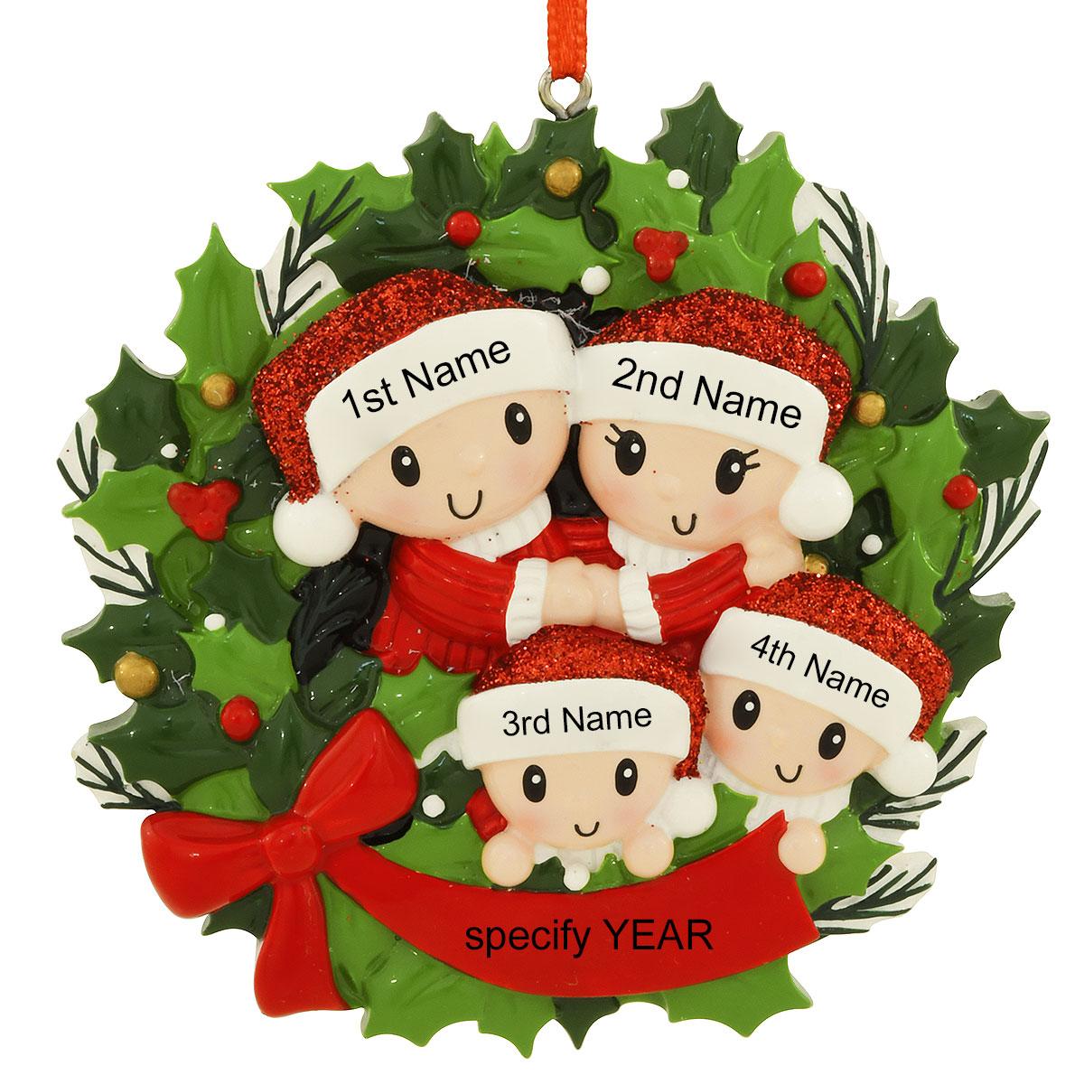 Personalized Family Of 4 In Wreath