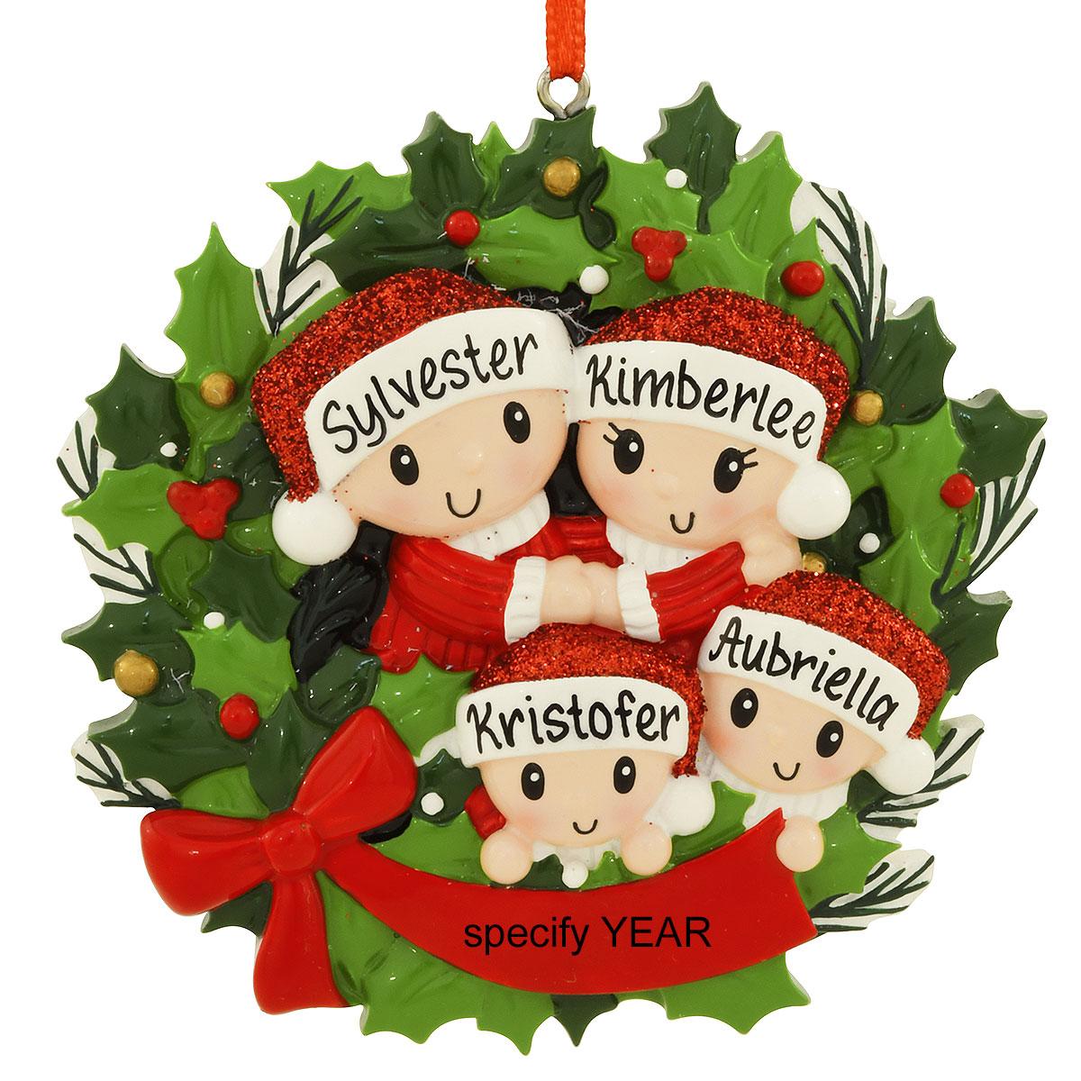 Personalized Family Of 4 In Wreath