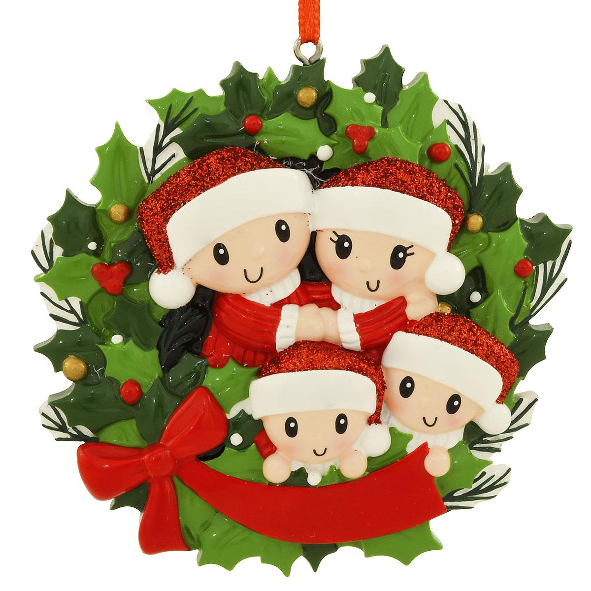Personalized Family Of 4 In Wreath