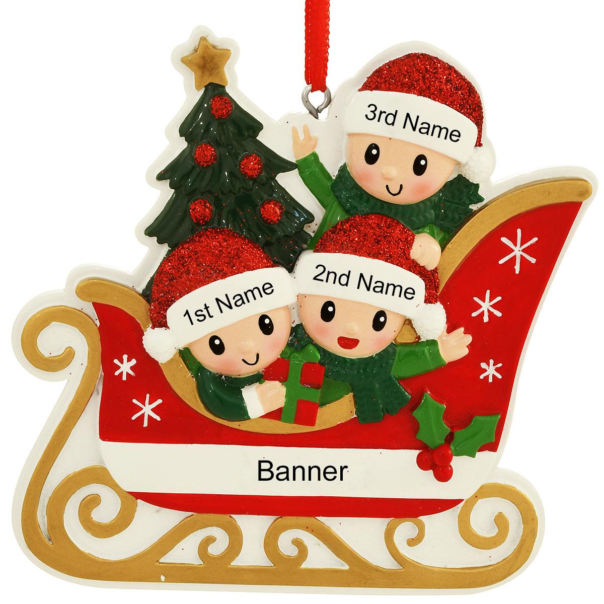 Personalized Family Of 3 In Sleigh