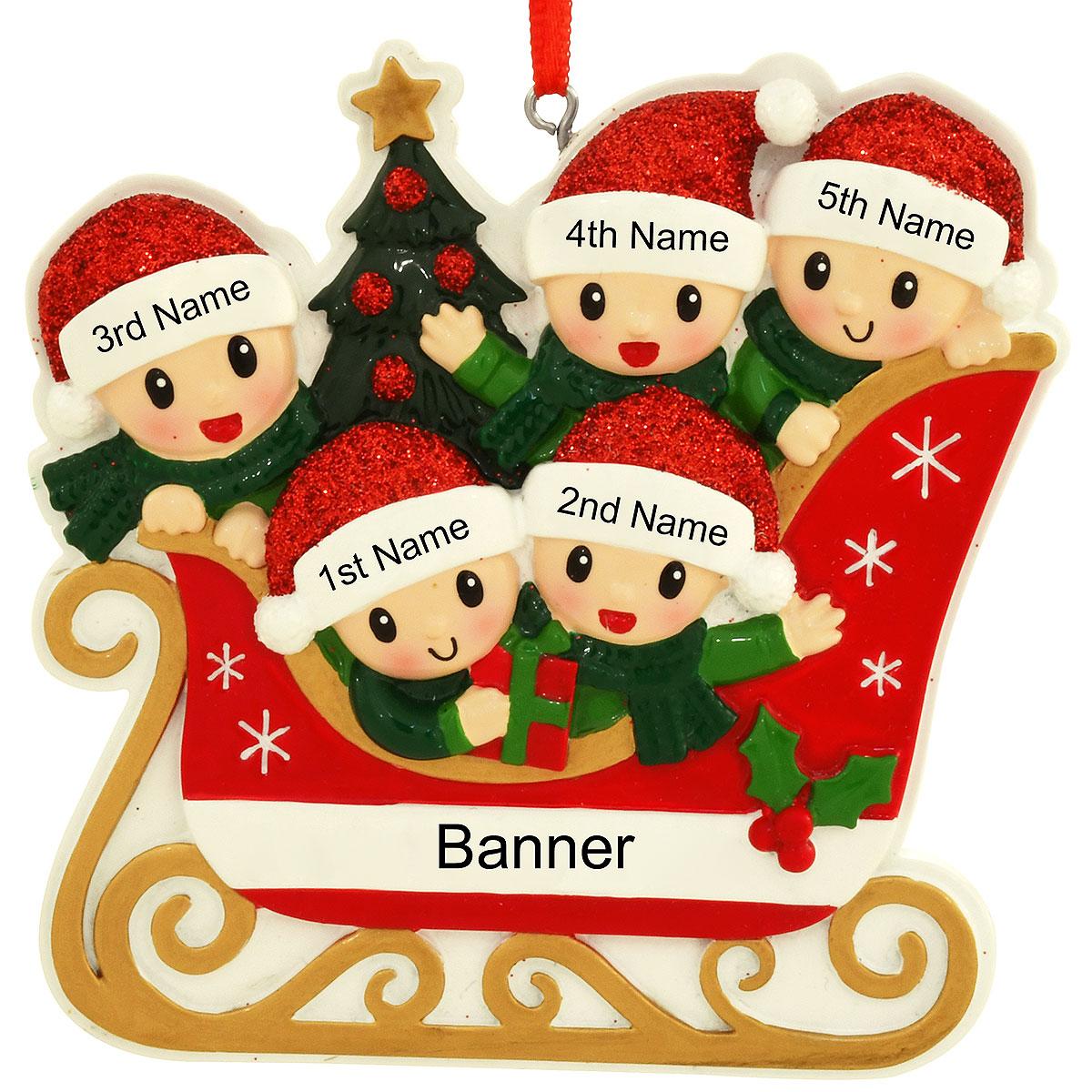 Personalized Family Of 5 In Sleigh
