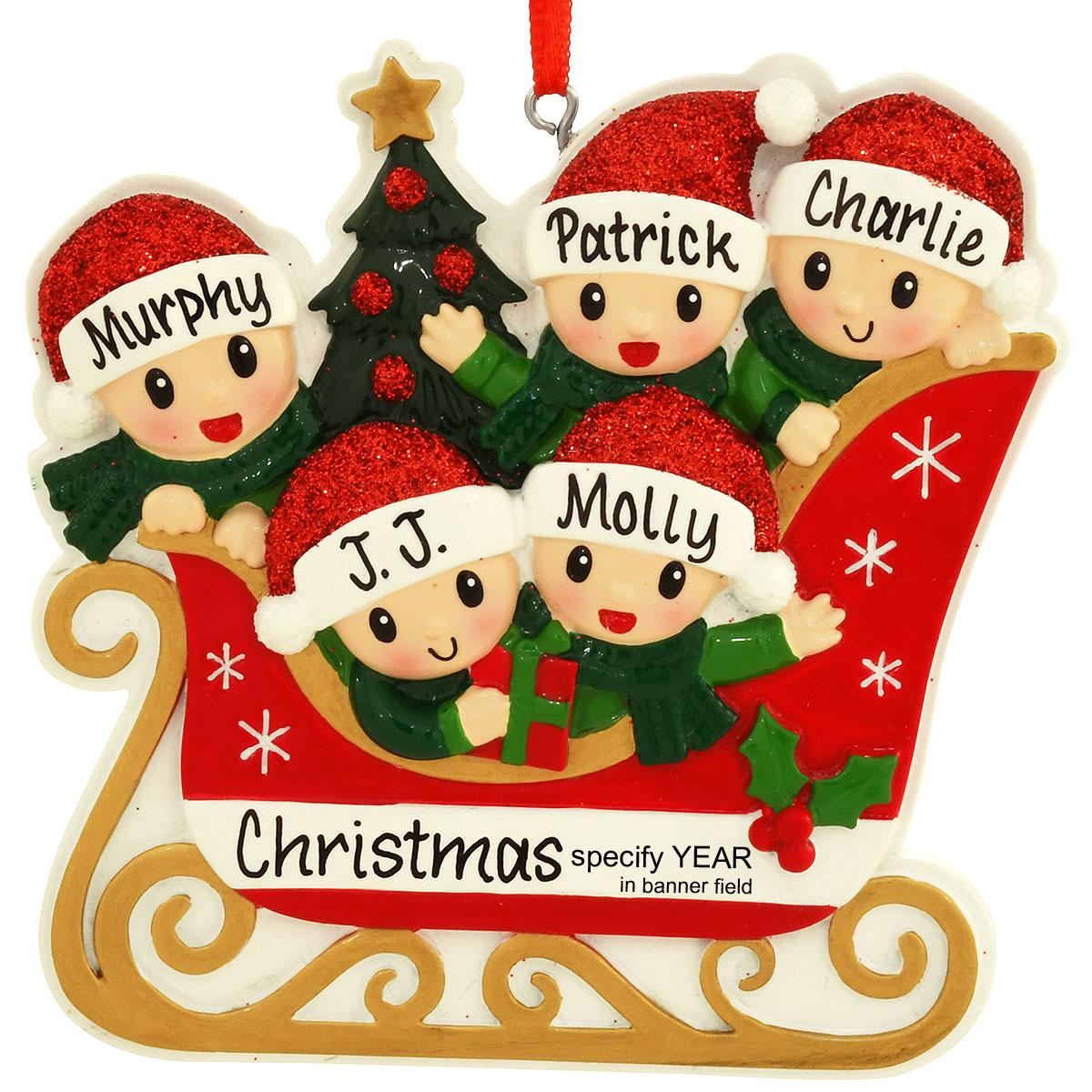 Personalized Family Of 5 In Sleigh