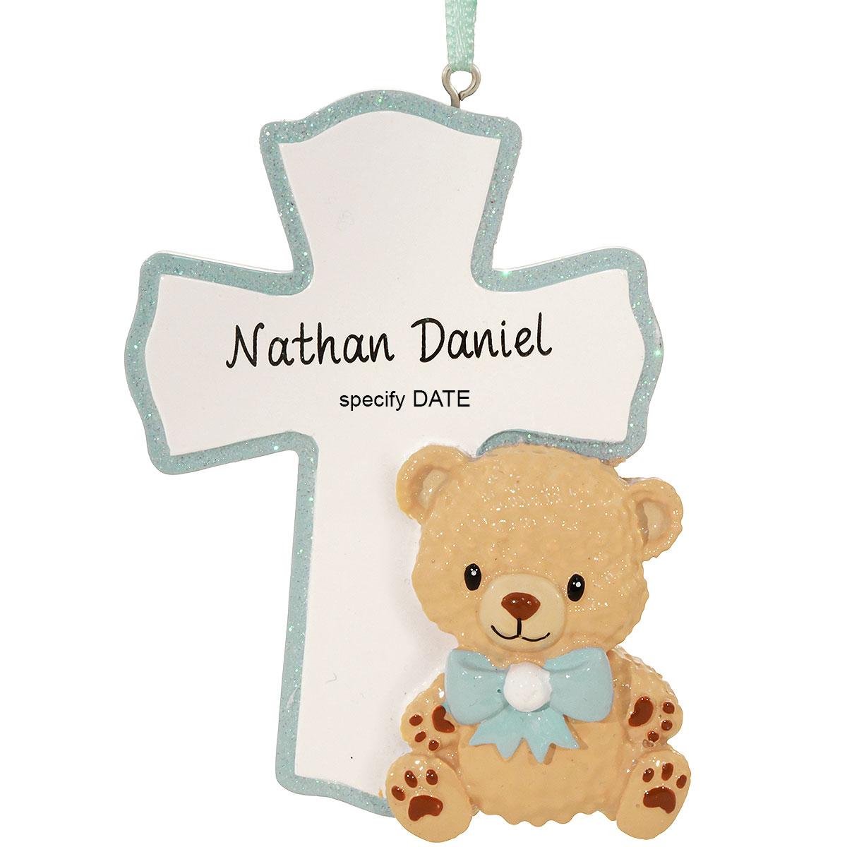 Personalized Bear Blue With Cross