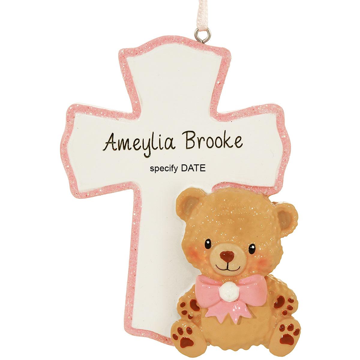 Bear Pink With Cross Ornament