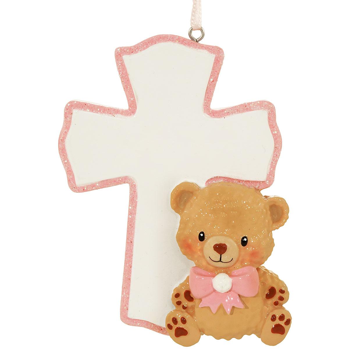 Bear Pink With Cross Ornament
