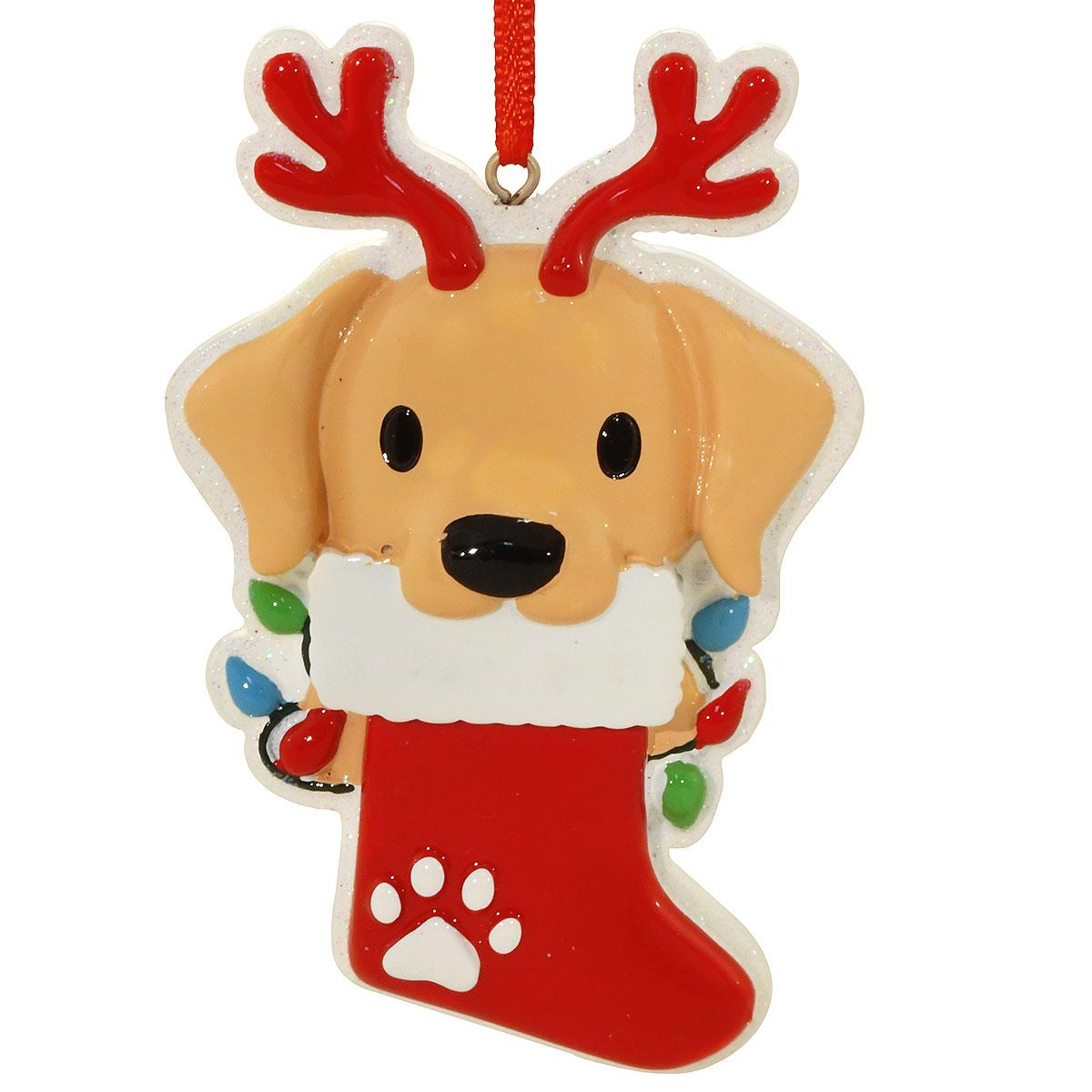 Dog With Reindeer Antlers Ornament