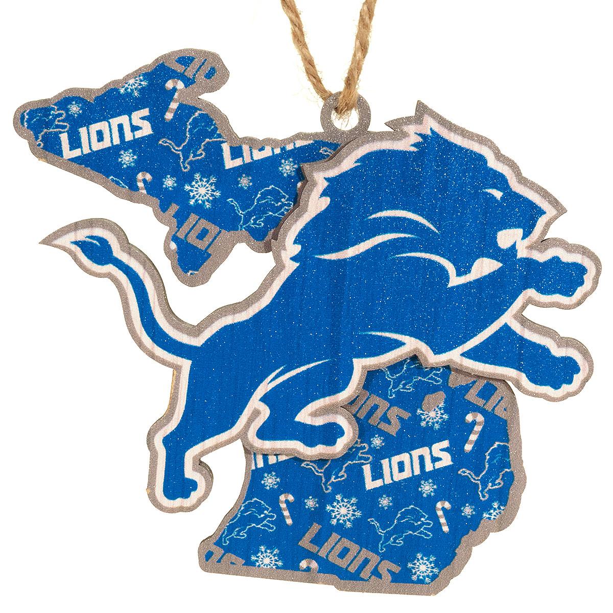 Detroit Lions State Wood Ornament
