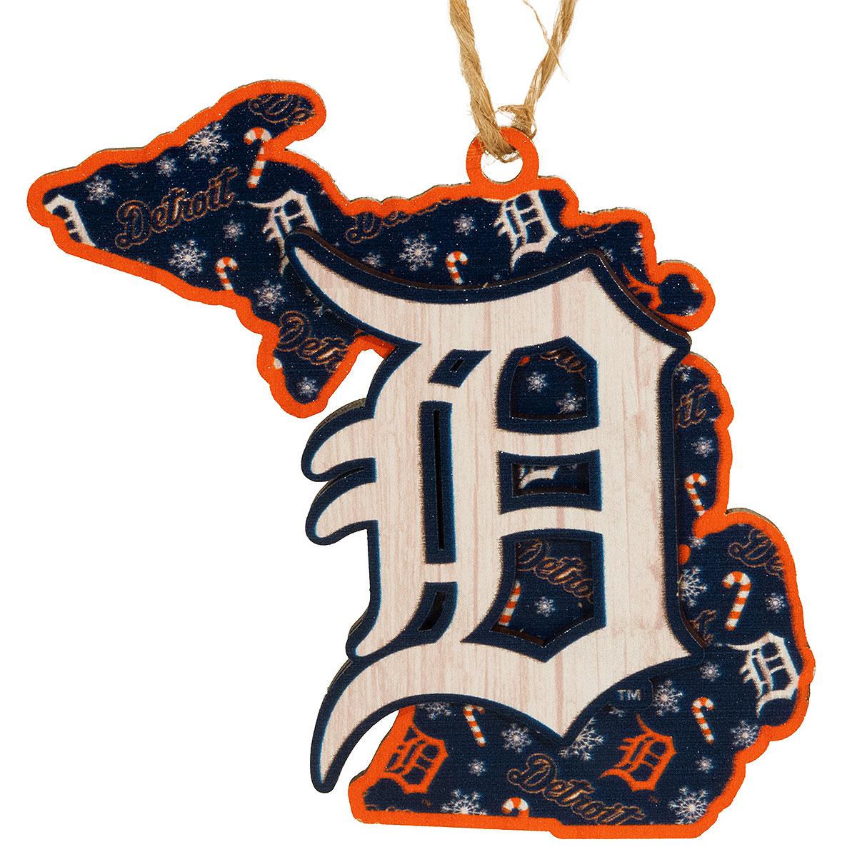 Detroit Tigers State Wood Ornament