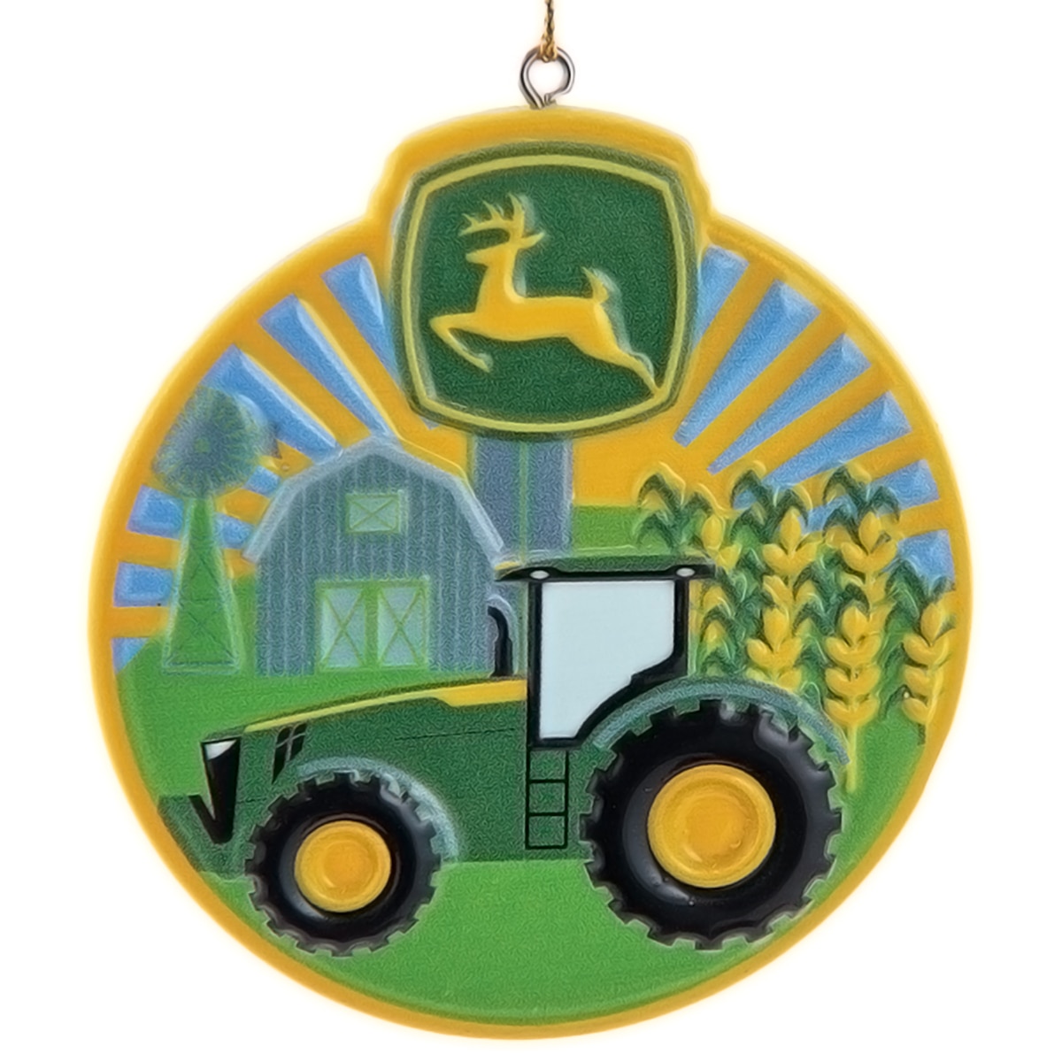 John Deere Tractor Farm Scene Round Ornament