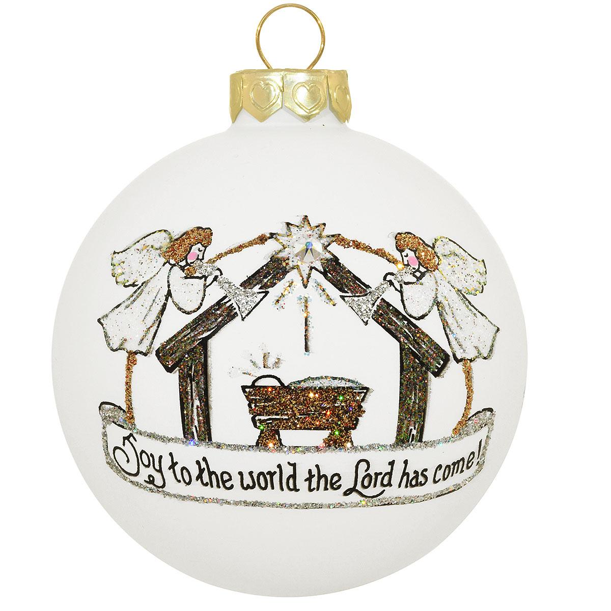 Joy To The World Nativity Heart Gifts Glass Ornament