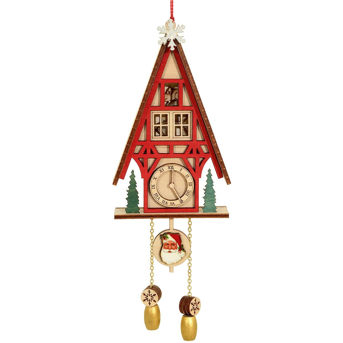 Red Cuckoo Clock Wood Ornament