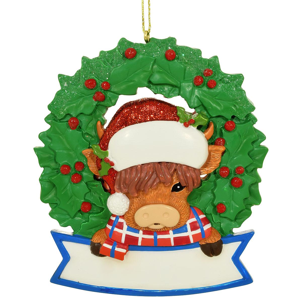 Personalized Highland Cow In Wreath