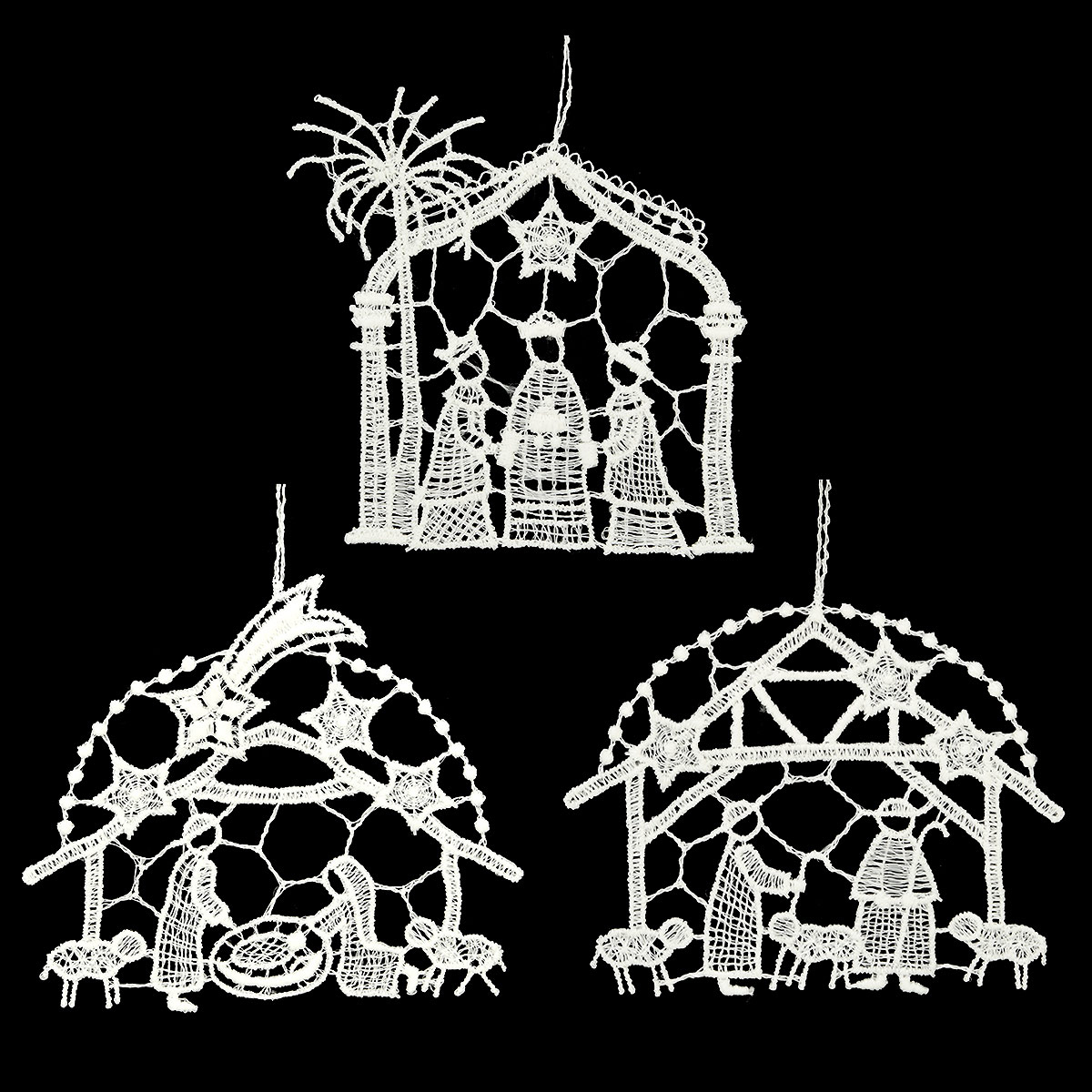 Set Of 3 Nativity Lace Ornaments