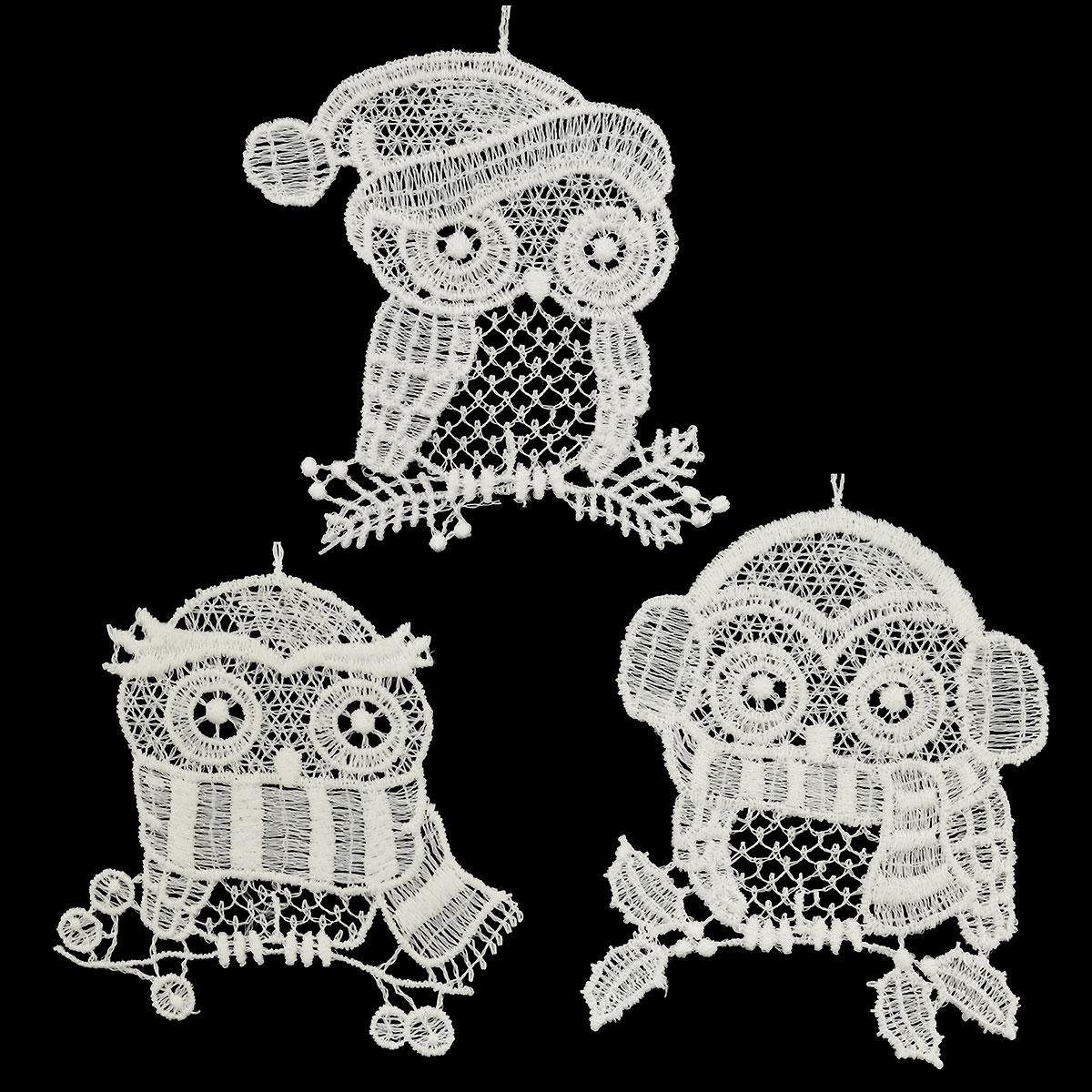 Owl Lace Trio Ornament Set