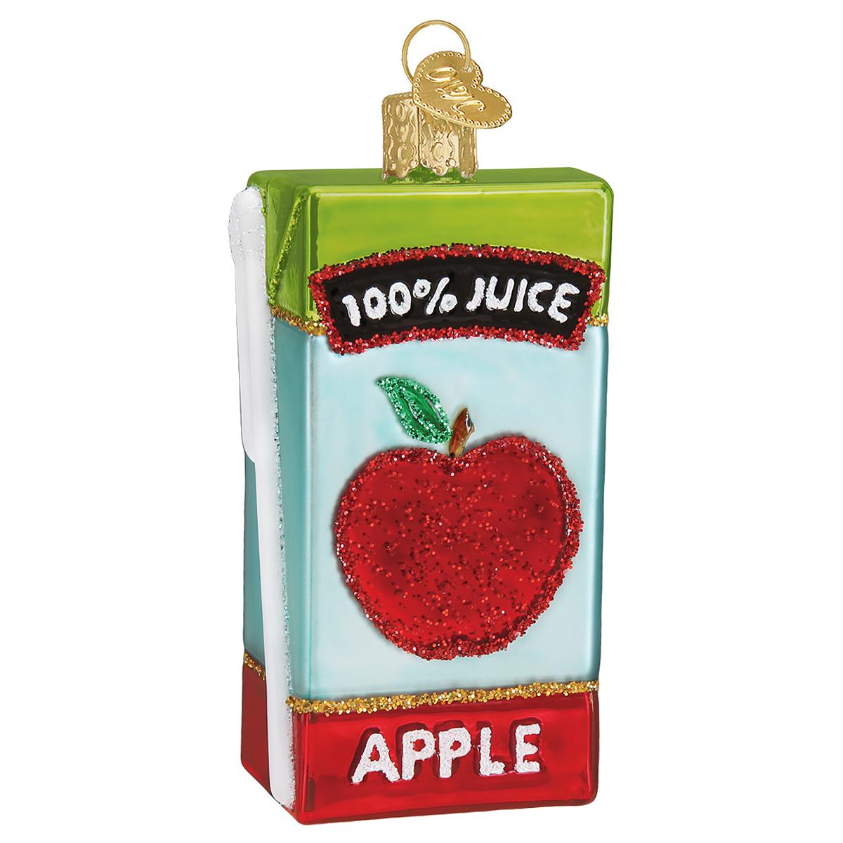 Apple Juice Box Glass Ornament