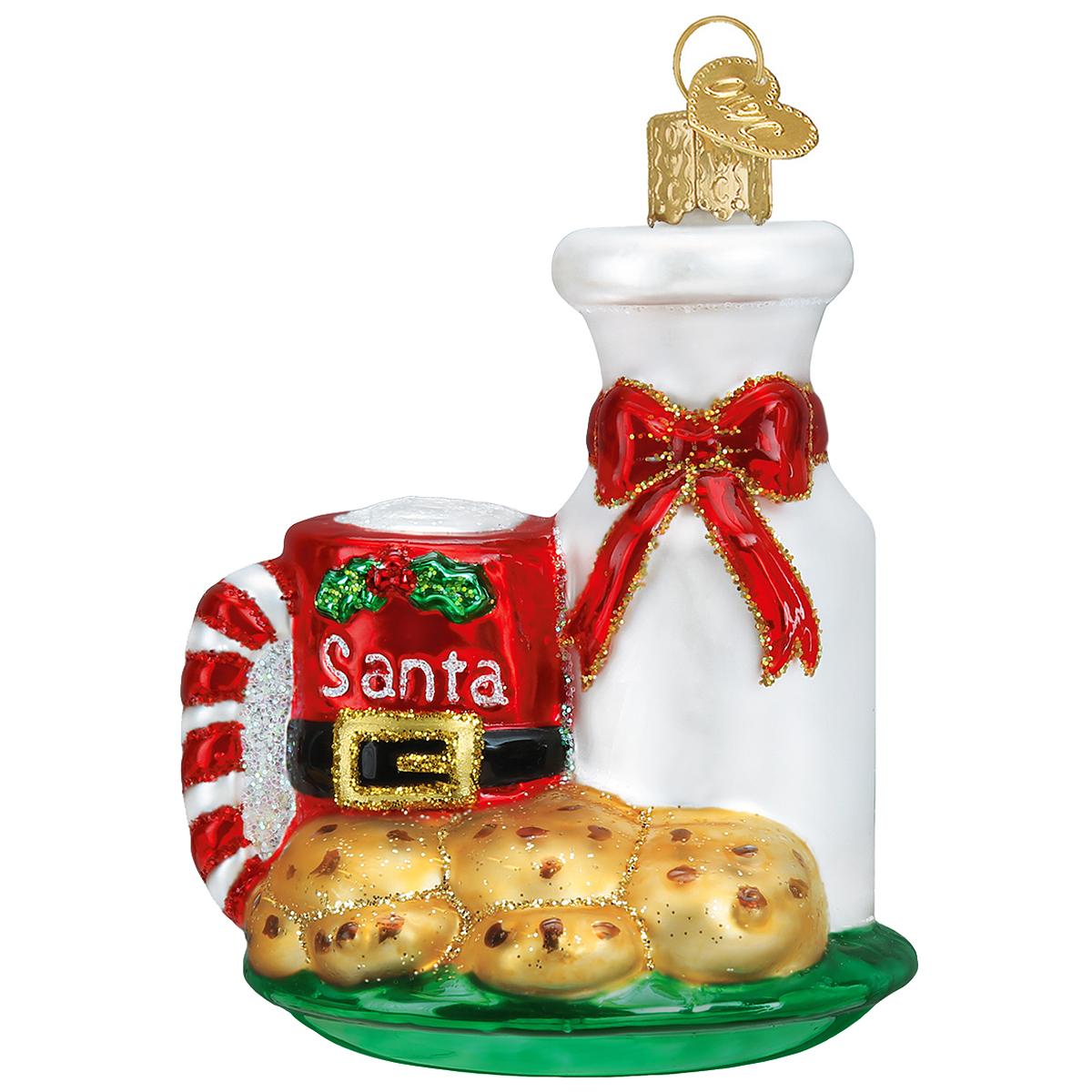 Santa's Milk And Cookies Glass Ornament