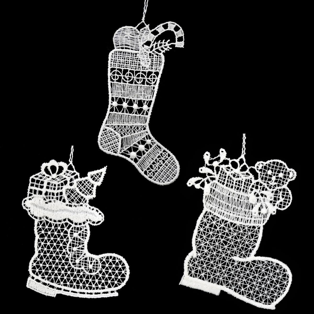 Stocking and Boots Stitched Lace Ornament Set of 3