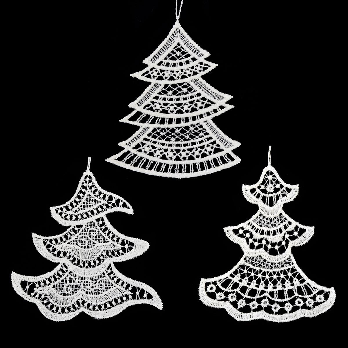 Tree Lace Stitched Ornament Set Of 3