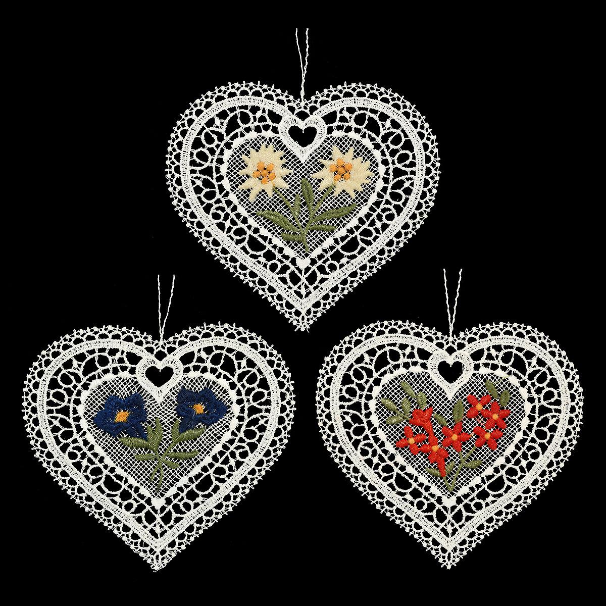 Flower Heart Lace Trio Ornament Set
