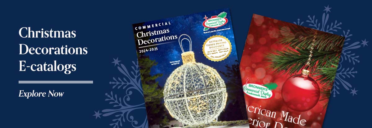 Christmas Decorations E-catalog - Explore Now | Bronner's Commercial Decorations 2024 - 2025 catalog layed out and opened