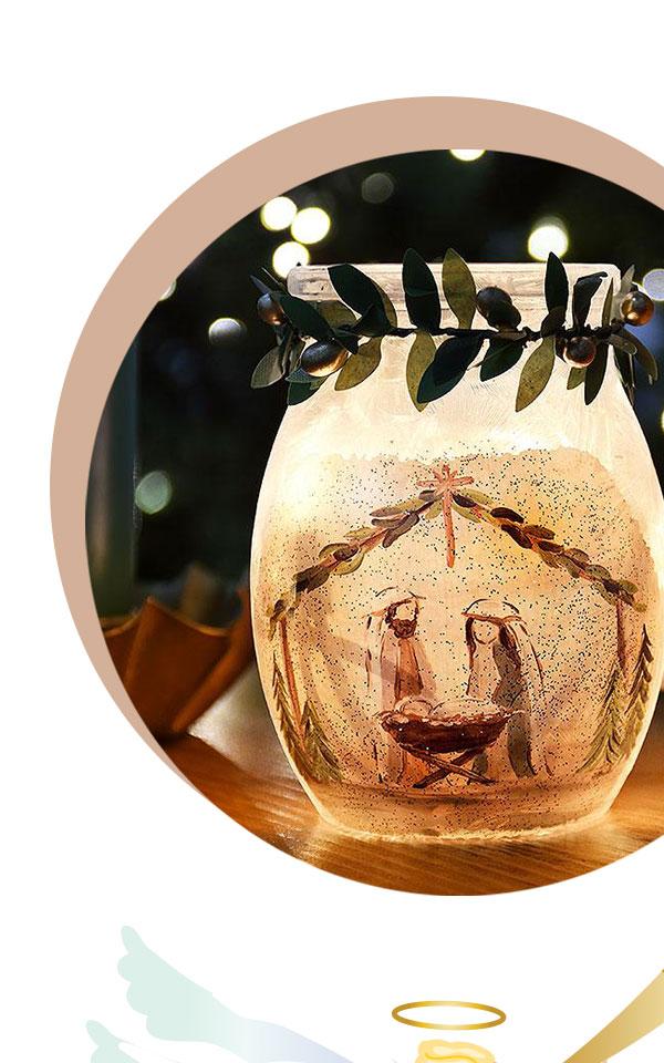 Nativity Pre Lit Small Vase Luminary With Garland